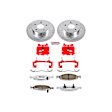 KC2147-26 2-Wheel Set Front Brake Kit With Calipers, Cross-drilled and Slotted 5 Lugs 305 mm Red Powdercoat Caliper, Carbon Fiber Ceramic, Includes (1) Disc and Pad Kit and (1) Caliper