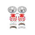 KC2149-26 2-Wheel Set Front Brake Kit With Calipers, Cross-drilled and Slotted 5 Lugs 305 mm Red Powdercoat Caliper, Carbon Fiber Ceramic, Includes (1) Disc and Pad Kit and (1) Caliper