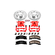 KC2149 2-Wheel Set Front Brake Kit With Calipers, Cross-drilled and Slotted 5 Lugs 305 mm Red Powdercoat Caliper, Carbon Fiber Ceramic, Includes (1) Disc and Pad Kit and (1) Caliper