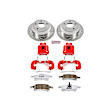 KC2151-26 2-Wheel Set Rear Brake Kit With Calipers, Cross-drilled and Slotted 5 Lugs 305 mm Red Powdercoat Caliper, Carbon Fiber Ceramic, Includes (1) Disc and Pad Kit and (1) Caliper
