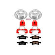 KC2151 2-Wheel Set Rear Brake Kit With Calipers, Cross-drilled and Slotted 5 Lugs 305 mm Red Powdercoat Caliper, Carbon Fiber Ceramic, Includes (1) Disc and Pad Kit and (1) Caliper