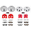 KC2154-36 2-Wheel Set Front and Rear Brake Kit With Calipers, Cross-drilled and Slotted 5 Lugs 280 mm Red Powdercoat Caliper, Carbon Fiber Ceramic, Includes (2) Disc and Pad Kit and (2) Caliper