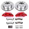 KC2156-36 2-Wheel Set Front Brake Kit With Calipers, Cross-drilled and Slotted 8 Lugs Red Powdercoat Caliper, Carbon Fiber Ceramic, Z36 Extreme Truck And Tow, Includes (1) Disc and Pad Kit and (1) Caliper