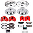 KC2162-36 2-Wheel Set Front and Rear Brake Kit With Calipers, Cross-drilled and Slotted 5 Lugs 285 mm Red Powdercoat Caliper, Carbon Fiber Ceramic, Includes (2) Disc and Pad Kit and (2) Caliper