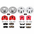 KC2162 2-Wheel Set Front and Rear Brake Kit With Calipers, Cross-drilled and Slotted 5 Lugs 285 mm Red Powdercoat Caliper, Carbon Fiber Ceramic, Includes (2) Disc and Pad Kit and (2) Caliper
