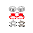 KC2163-36 2-Wheel Set Front Brake Kit With Calipers, Cross-drilled and Slotted 5 Lugs 336 mm Red Powdercoat Caliper, Carbon Fiber Ceramic, Includes (1) Disc and Pad Kit and (1) Caliper