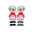 KC2163 2-Wheel Set Front Brake Kit With Calipers, Cross-drilled and Slotted 5 Lugs 336 mm Red Powdercoat Caliper, Carbon Fiber Ceramic, Includes (1) Disc and Pad Kit and (1) Caliper