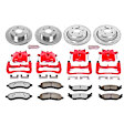KC2164-36 2-Wheel Set Front and Rear Brake Kit With Calipers, Cross-drilled and Slotted 5 Lugs 336 mm Red Powdercoat Caliper, Carbon Fiber Ceramic, Includes (2) Disc and Pad Kit and (2) Caliper