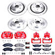 2010 Dodge Ram 1500 - Front and Rear Brake Kit With Calipers, Silver zinc-plated, Cross-drilled and Slotted, 5 Lugs, Front-336 mm/Rear-352 mm, Carbon Fiber Ceramic, Powdercoated red, Z23 Evolution Sport Series