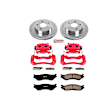 KC2165 2-Wheel Set Front Brake Kit With Calipers, Cross-drilled and Slotted 5 Lugs 336 mm Red Powdercoat Caliper, Carbon Fiber Ceramic, Includes (1) Disc and Pad Kit and (1) Caliper