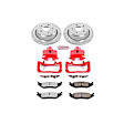 KC2172-36 2-Wheel Set Rear Brake Kit With Calipers, Cross-drilled and Slotted 5 Lugs 352 mm Red Powdercoat Caliper, Carbon Fiber Ceramic, Includes (1) Disc and Pad Kit and (1) Caliper