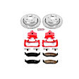 KC2172 2-Wheel Set Rear Brake Kit With Calipers, Cross-drilled and Slotted 5 Lugs 352 mm Red Powdercoat Caliper, Carbon Fiber Ceramic, Includes (1) Disc and Pad Kit and (1) Caliper