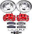 KC2278A 2-Wheel Set Front Brake Kit With Calipers, Cross-drilled and Slotted 6 Lugs 259 mm Red Powdercoat Caliper, Carbon Fiber Ceramic, RWD, Includes (1) Disc and Pad Kit and (1) Caliper
