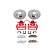 KC2280-26 2-Wheel Set Front Brake Kit With Calipers, Cross-drilled and Slotted 5 Lugs 279.9 mm Red Powdercoat Caliper, Carbon Fiber Ceramic, Includes (1) Disc and Pad Kit and (1) Caliper