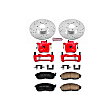 KC2282 2-Wheel Set Front Brake Kit With Calipers, Cross-drilled and Slotted 5 Lugs 296 mm Red Powdercoat Caliper, Carbon Fiber Ceramic, Includes (1) Disc and Pad Kit and (1) Caliper