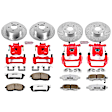 KC2283-26 2-Wheel Set Front and Rear Brake Kit With Calipers, Cross-drilled and Slotted 5 Lugs 291.3 mm Red Powdercoat Caliper, Carbon Fiber Ceramic, Includes (2) Disc and Pad Kit and (2) Caliper