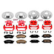 KC2283 2-Wheel Set Front and Rear Brake Kit With Calipers, Cross-drilled and Slotted 5 Lugs 291.3 mm Red Powdercoat Caliper, Carbon Fiber Ceramic, Includes (2) Disc and Pad Kit and (2) Caliper