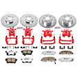 KC2295-26 2-Wheel Set Front and Rear Brake Kit With Calipers, Cross-drilled and Slotted 5 Lugs 282 mm Red Powdercoat Caliper, Carbon Fiber Ceramic, Includes (2) Disc and Pad Kit and (2) Caliper