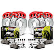 KC2296-26 2-Wheel Set Front and Rear Brake Kit With Calipers, Cross-drilled and Slotted 5 Lugs 282 mm Red Powdercoat Caliper, Carbon Fiber Ceramic, Includes (2) Disc and Pad Kit and (2) Caliper