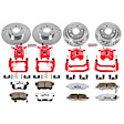 KC2296-26 2-Wheel Set Front and Rear Brake Kit With Calipers, Cross-drilled and Slotted 5 Lugs 282 mm Red Powdercoat Caliper, Carbon Fiber Ceramic, Includes (2) Disc and Pad Kit and (2) Caliper