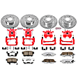 KC2297-26 2-Wheel Set Front and Rear Brake Kit With Calipers, Cross-drilled and Slotted 5 Lugs 259.8 mm Red Powdercoat Caliper, Carbon Fiber Ceramic, Includes (2) Disc and Pad Kit and (2) Caliper
