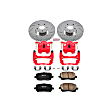 KC2316 2-Wheel Set Front Brake Kit With Calipers, Cross-drilled and Slotted 5 Lugs 275 mm Red Powdercoat Caliper, Carbon Fiber Ceramic, Includes (1) Disc and Pad Kit and (1) Caliper