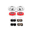 KC2324 2-Wheel Set Front Brake Kit With Calipers, Cross-drilled and Slotted 6 Lugs 318.8 mm Red Powdercoat Caliper, Carbon Fiber Ceramic, Includes (1) Disc and Pad Kit and (1) Caliper