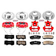 2002 Toyota Sequoia - 4-Wheel Set Front and Rear Brake Disc and Caliper Kit, Cross-drilled and Slotted, 6 Lugs, 312 mm, Models With Front caliper casting No. 13WL, Carbon Fiber Ceramic, Red Powdercoat Caliper, Z23 Evolution Sport Series