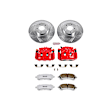 KC2369-26 2-Wheel Set Front Brake Kit With Calipers, Cross-drilled and Slotted 5 Lugs 294 mm Red Powdercoat Caliper, Carbon Fiber Ceramic, Includes (1) Disc and Pad Kit and (1) Caliper