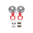 KC2383-26 2-Wheel Set Rear Brake Kit With Calipers, Cross-drilled and Slotted 5 Lugs 282 mm Red Powdercoat Caliper, Carbon Fiber Ceramic, Includes (1) Disc and Pad Kit and (1) Caliper