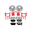 KC2383 2-Wheel Set Rear Brake Kit With Calipers, Cross-drilled and Slotted 5 Lugs 282 mm Red Powdercoat Caliper, Carbon Fiber Ceramic, Includes (1) Disc and Pad Kit and (1) Caliper