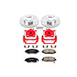 KC2384 2-Wheel Set Front Brake Kit With Calipers, Cross-drilled and Slotted 5 Lugs 261.6 mm Red Powdercoat Caliper, Carbon Fiber Ceramic, Includes (1) Disc and Pad Kit and (1) Caliper