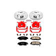 KC2384A 2-Wheel Set Front Brake Kit With Calipers, Cross-drilled and Slotted 5 Lugs 261.6 mm Red Powdercoat Caliper, Carbon Fiber Ceramic, Includes (1) Disc and Pad Kit and (1) Caliper