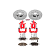 KC2391-26 2-Wheel Set Rear Brake Kit With Calipers, Cross-drilled and Slotted 5 Lugs 259.8 mm Red Powdercoat Caliper, Carbon Fiber Ceramic, Includes (1) Disc and Pad Kit and (1) Caliper