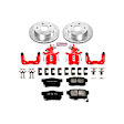 KC2391 2-Wheel Set Rear Brake Kit With Calipers, Cross-drilled and Slotted 5 Lugs 259.8 mm Red Powdercoat Caliper, Carbon Fiber Ceramic, Includes (1) Disc and Pad Kit and (1) Caliper