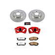 KC241-26 2-Wheel Set Front Brake Kit With Calipers, Cross-drilled and Slotted 5 Lugs 296 mm Red Powdercoat Caliper, Carbon Fiber Ceramic, Includes (1) Disc and Pad Kit and (1) Caliper