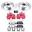 KC2418-36 2-Wheel Set Rear Brake Kit With Calipers, Cross-drilled and Slotted 5 Lugs 269 mm Red Powdercoat Caliper, Carbon Fiber Ceramic, Includes (1) Disc and Pad Kit and (1) Caliper