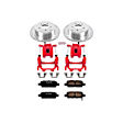 KC2427A 2-Wheel Set Rear Brake Kit With Calipers, Cross-drilled and Slotted 5 Lugs 308 mm Red Powdercoat Caliper, Carbon Fiber Ceramic, Includes (1) Disc and Pad Kit and (1) Caliper