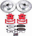 KC2560B-26 2-Wheel Set Front Brake Kit With Calipers, Cross-drilled and Slotted 5 Lugs Red Powdercoat Caliper, Carbon Fiber Ceramic, Includes (1) Disc and Pad Kit and (1) Caliper