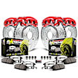 KC2703-26 2-Wheel Set Front and Rear Brake Kit With Calipers, Cross-drilled and Slotted 5 Lugs 277.6 mm Red Powdercoat Caliper, Carbon Fiber Ceramic, Includes (2) Disc and Pad Kit and (2) Caliper