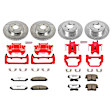 KC2853A-26 2-Wheel Set Front and Rear Brake Kit With Calipers, Cross-drilled and Slotted 5 Lugs 320 mm Red Powdercoat Caliper, Carbon Fiber Ceramic, Includes (2) Disc and Pad Kit and (2) Caliper