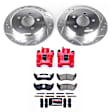 KC2984A 2-Wheel Set Rear Brake Kit With Calipers, Cross-drilled and Slotted 5 Lugs Red Powdercoat Caliper, Carbon Fiber Ceramic, Z23 Evolution Sport Series, Includes (1) Disc and Pad Kit and (1) Caliper