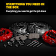 KC5309A Rear Brake Disc and Caliper Kit, Red Powdercoat Caliper, Carbon Fiber Ceramic, 5 Lugs, Z23 Evolution Sport Series