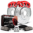 KC5671A 2-Wheel Set Rear Brake Kit With Calipers, Cross-drilled and Slotted 5 Lugs 254.7 mm Red Powdercoat Caliper, Carbon Fiber Ceramic, Includes (1) Disc and Pad Kit and (1) Caliper