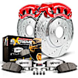 KC5953-36 2-Wheel Set Rear Brake Kit With Calipers, Cross-drilled and Slotted 5 Lugs 330 mm Red Powdercoat Caliper, Carbon Fiber Ceramic, Includes (1) Disc and Pad Kit and (1) Caliper