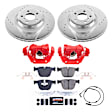 KC6014 Rear Brake Kit With Calipers, Cross-drilled and Slotted, 5 Lugs, 370 mm, Red Powdercoat Caliper, Carbon Fiber Ceramic, Z23 Evolution Sport Series
