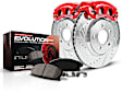 KC7943 2-Wheel Set Rear Brake Kit With Calipers, Cross-drilled and Slotted 5 Lugs Red Powdercoat Caliper, Carbon Fiber Ceramic, Z23 Evolution Sport Series, Includes (1) Disc and Pad Kit and (1) Caliper