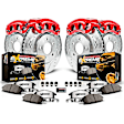 KC8358-36 2-Wheel Set Front and Rear Brake Kit With Calipers, Cross-drilled and Slotted 6 Lugs 285.5 mm Red Powdercoat Caliper, Carbon Fiber Ceramic, Includes (2) Disc and Pad Kit and (2) Caliper
