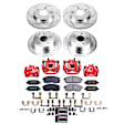 KC8359 Front and Rear Brake Kit With Calipers, Cross-drilled and Slotted, 5 Lugs, 280 mm, Powdercoated red, Carbon Fiber Ceramic