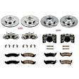 KCOE1443 2-Wheel Set Front and Rear Brake Kit With Calipers, Plain Surface 5 Lugs 301 mm Natural Caliper, Ceramic, Z17 OE Replacement, Includes (2) Brake Disc and Pad Kit and (4) Brake Caliper